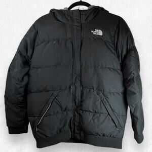 The North Face Girls XL Goose Down 550 Puffer Black Non-Removable Hoodie STAINED